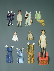 Ausschneidepuppe und Kleidung, späte 1920er bis frühe 1930er Jahre